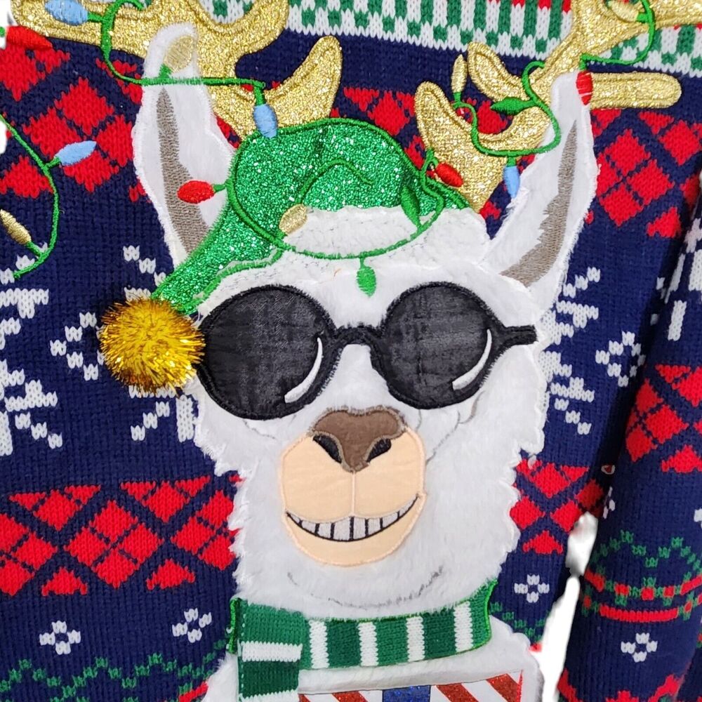 FUNNY LLAMA DRINK POUCH UGLY CHRISTMAS SWEATER UNISEX ADULT XXXL 3XL PARTY TACKY - Picture 2 of 4